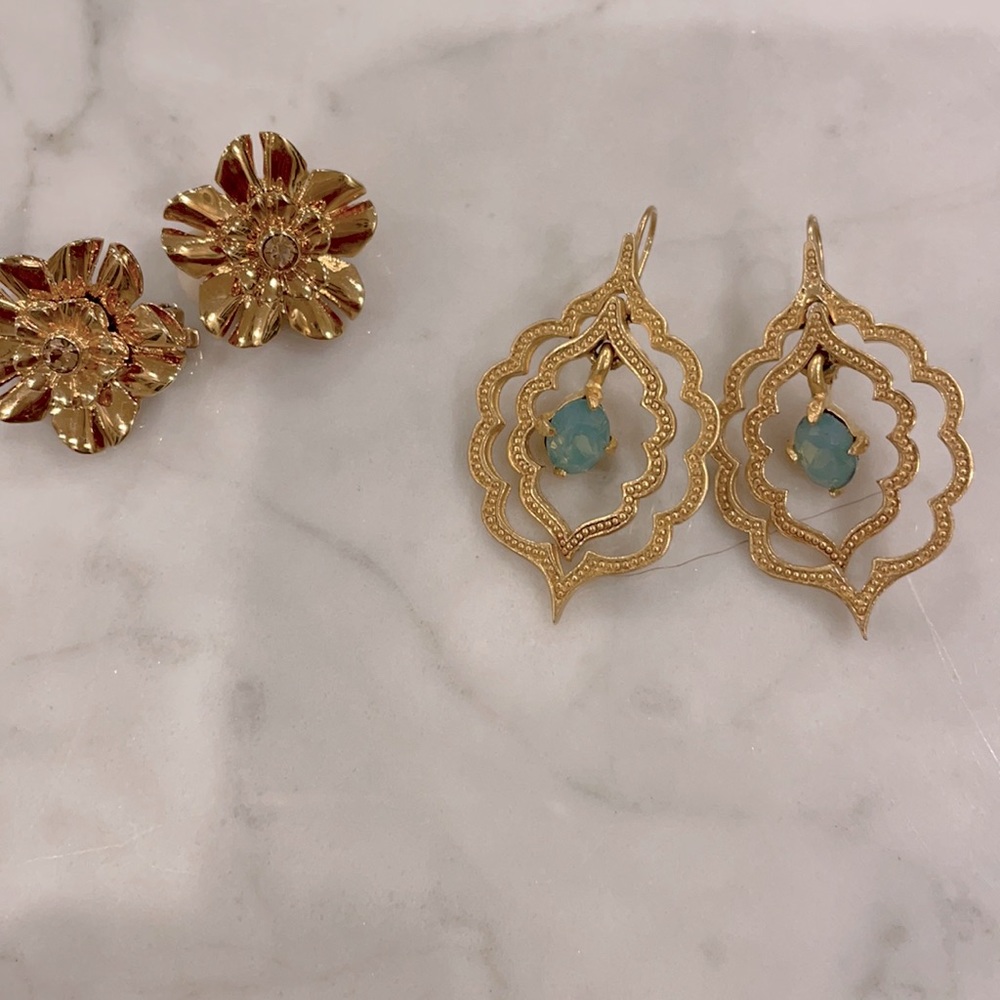 2 pair of gold & crystal earrings
